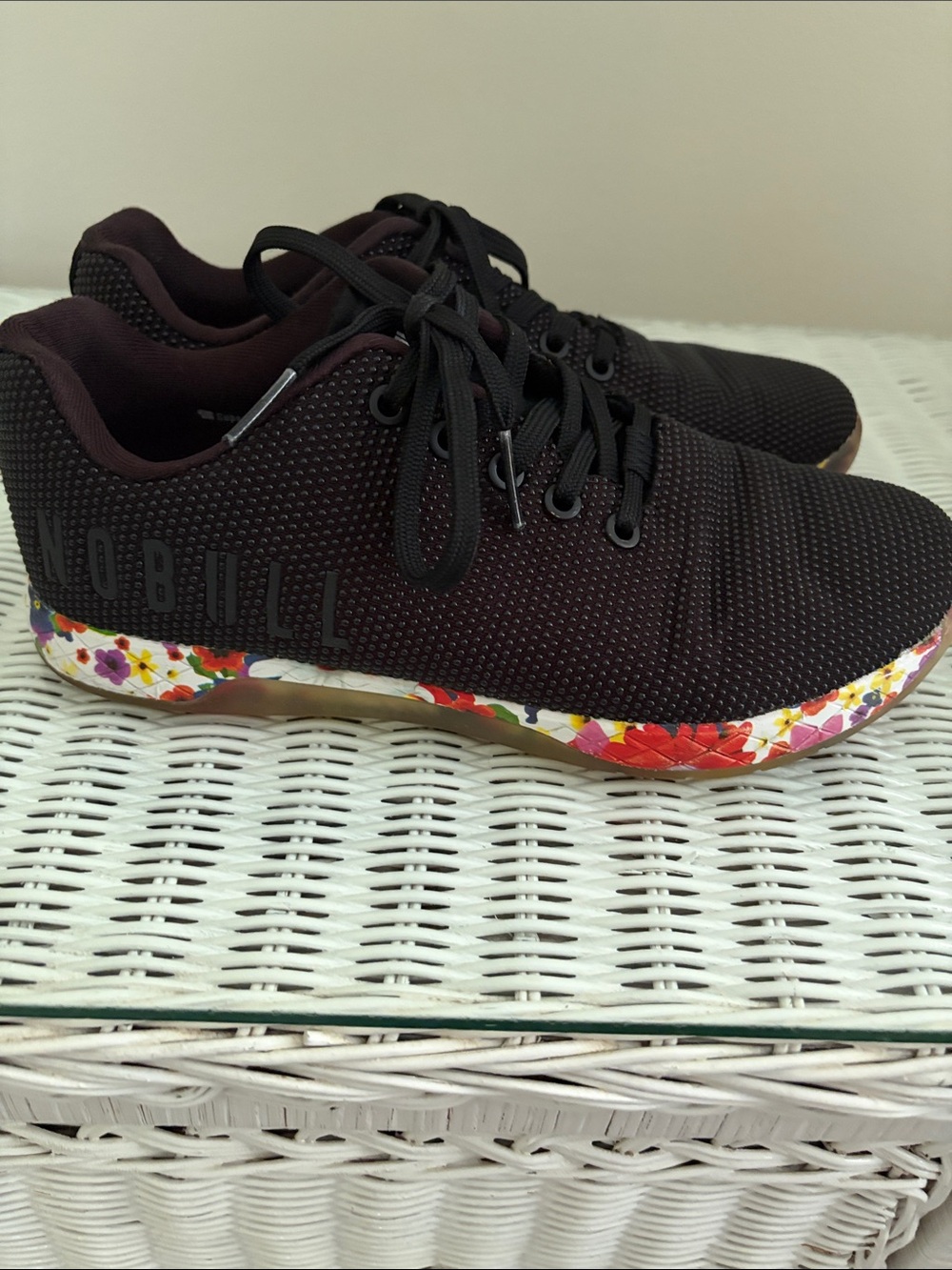 NOBULL Black womens Sneakers with Multicolor Floral Laces - Picture 4 of 9